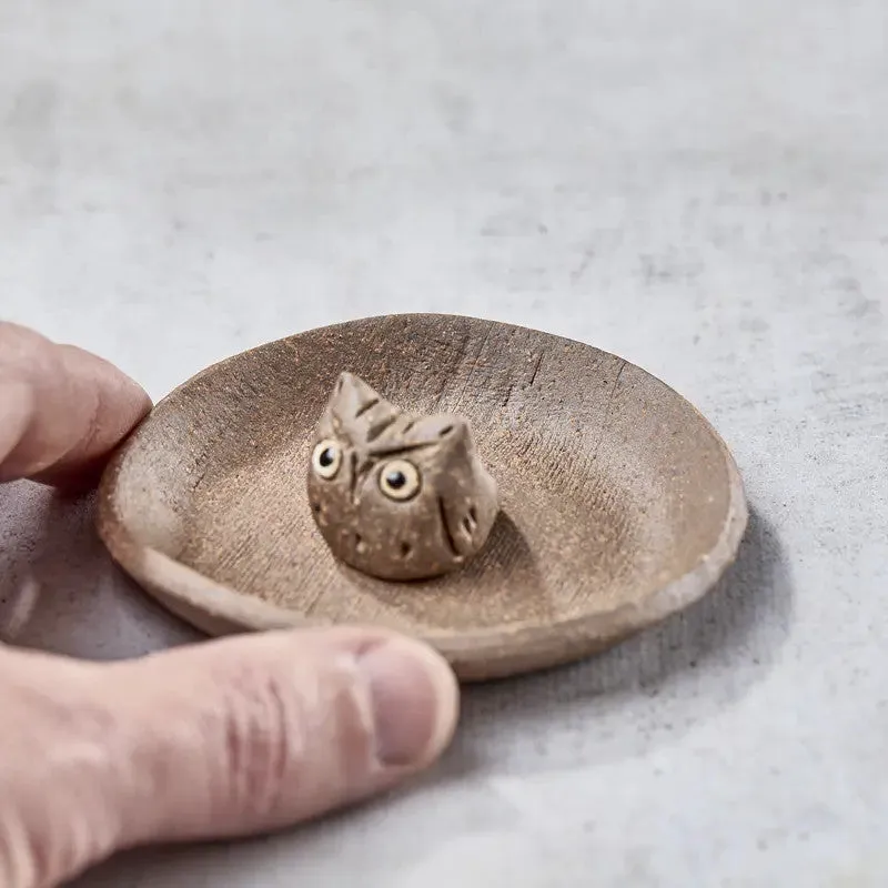 Nishikidori coupelle à encens artisanale décor hibou