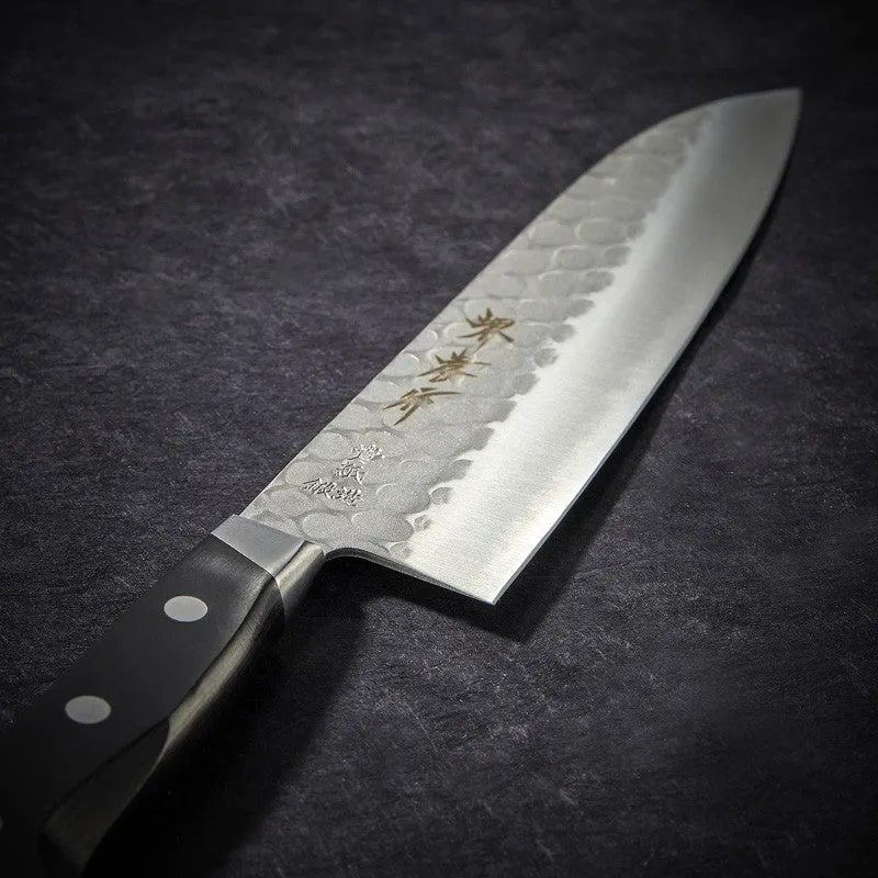 NISHIKIDORI Grand Santoku couteau lame martelée 180 mm