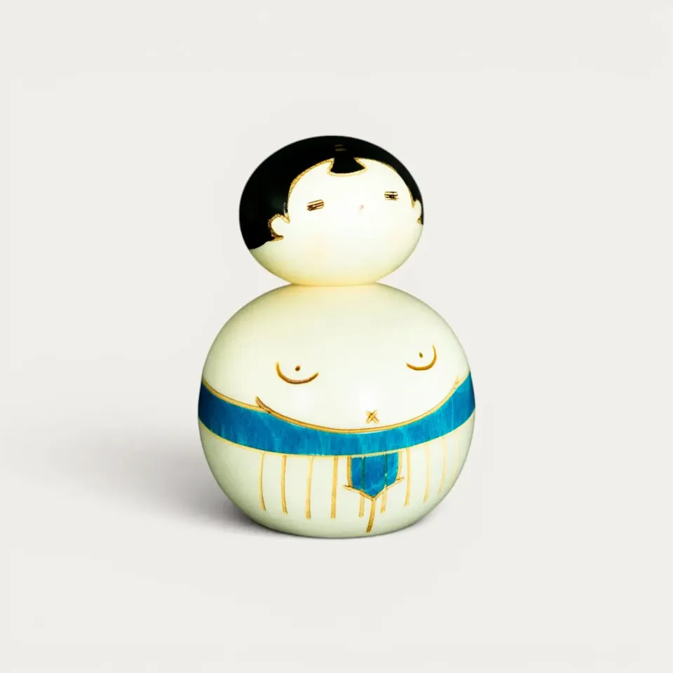 NISHIKIDORI Osumo-san figurine sumo bleue kokeshi bois