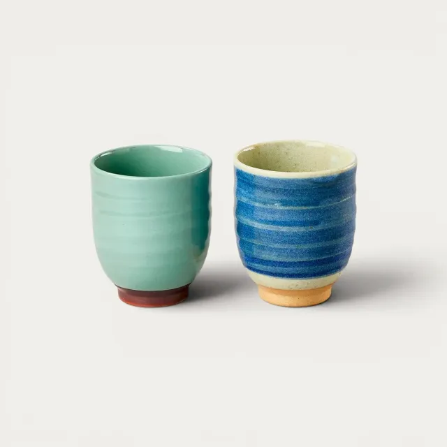 Nishikidori coffret duo tasses thé beige bleu brossé