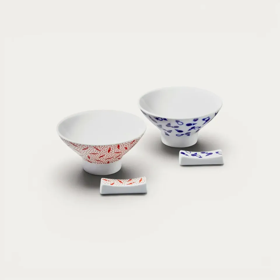 NISHIKIDORI Nikko 2 bols à riz chanvre Daimyo porcelaine
