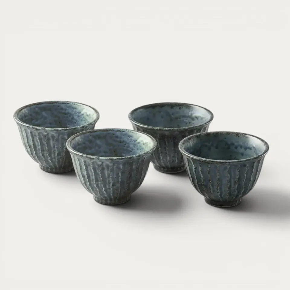 Nishikidori Shinogi Bols Riz Bleus Lot 4 Artisanaux