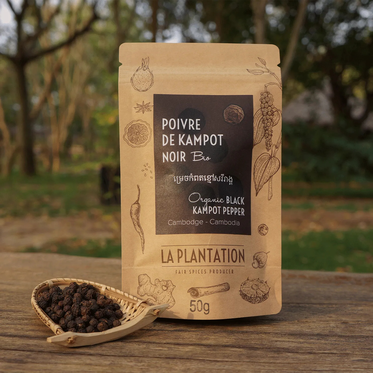 La Plantation Kampot Noir poivre en grains IGP corsé