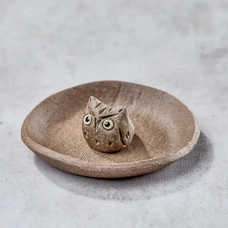 Nishikidori coupelle à encens artisanale décor hibou