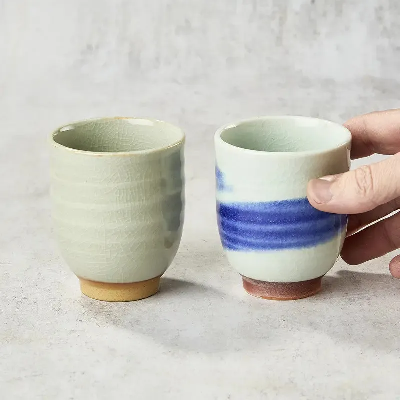 Nishikidori coffret duo tasses thé beige bleu brossé