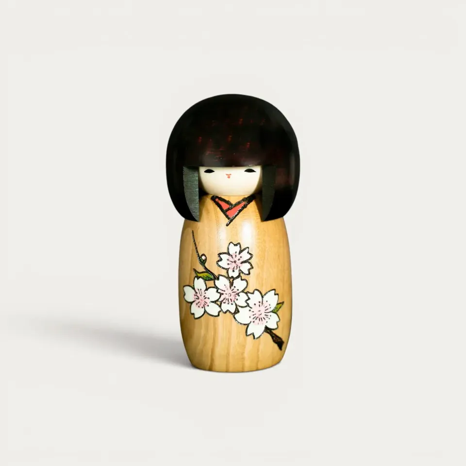 Nishikidori Kaika kokeshi fleurie dorée bois Tohoku