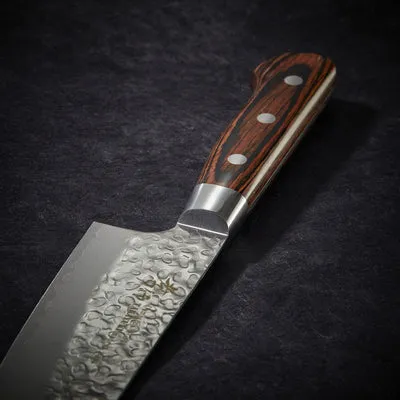 NISHIKIDORI Santoku 180 mm couteau damas 33 couches martelé