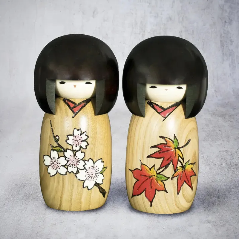 Nishikidori Kaika kokeshi fleurie dorée bois Tohoku